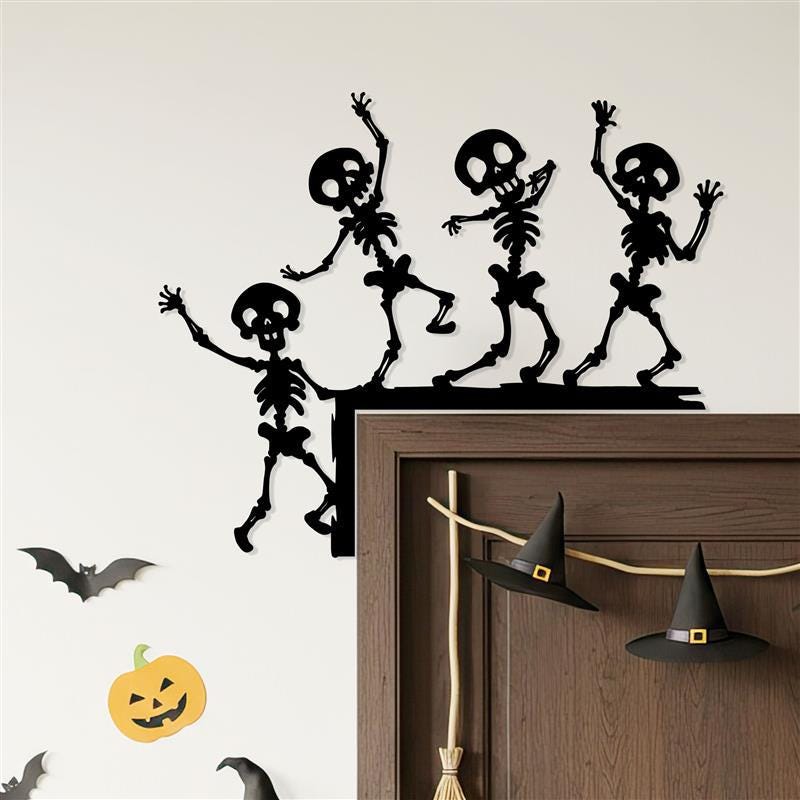Dancing Skeleton Metal Door Corner Sign, Halloween Decor