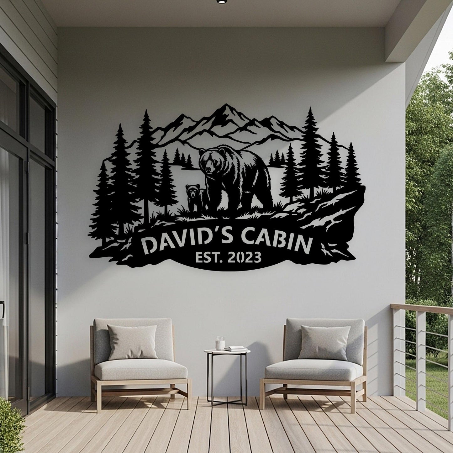 Custom Bear Family Sign, Personalized Cabin Sign, Mountain Forest Wall Art, Outdoor Country House Decor, Rustic Lodge Sign, Bear Lover Gifts