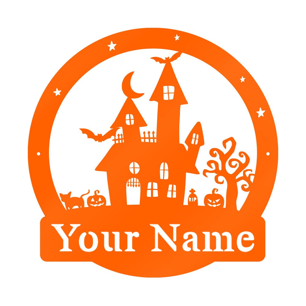 Personalized Halloween Haunted Castle Metal Sign, Spooky Monogram