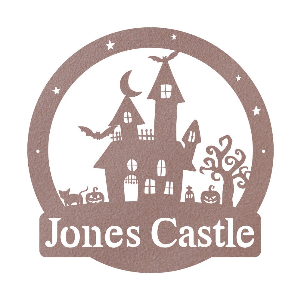 Personalized Halloween Haunted Castle Metal Sign, Spooky Monogram