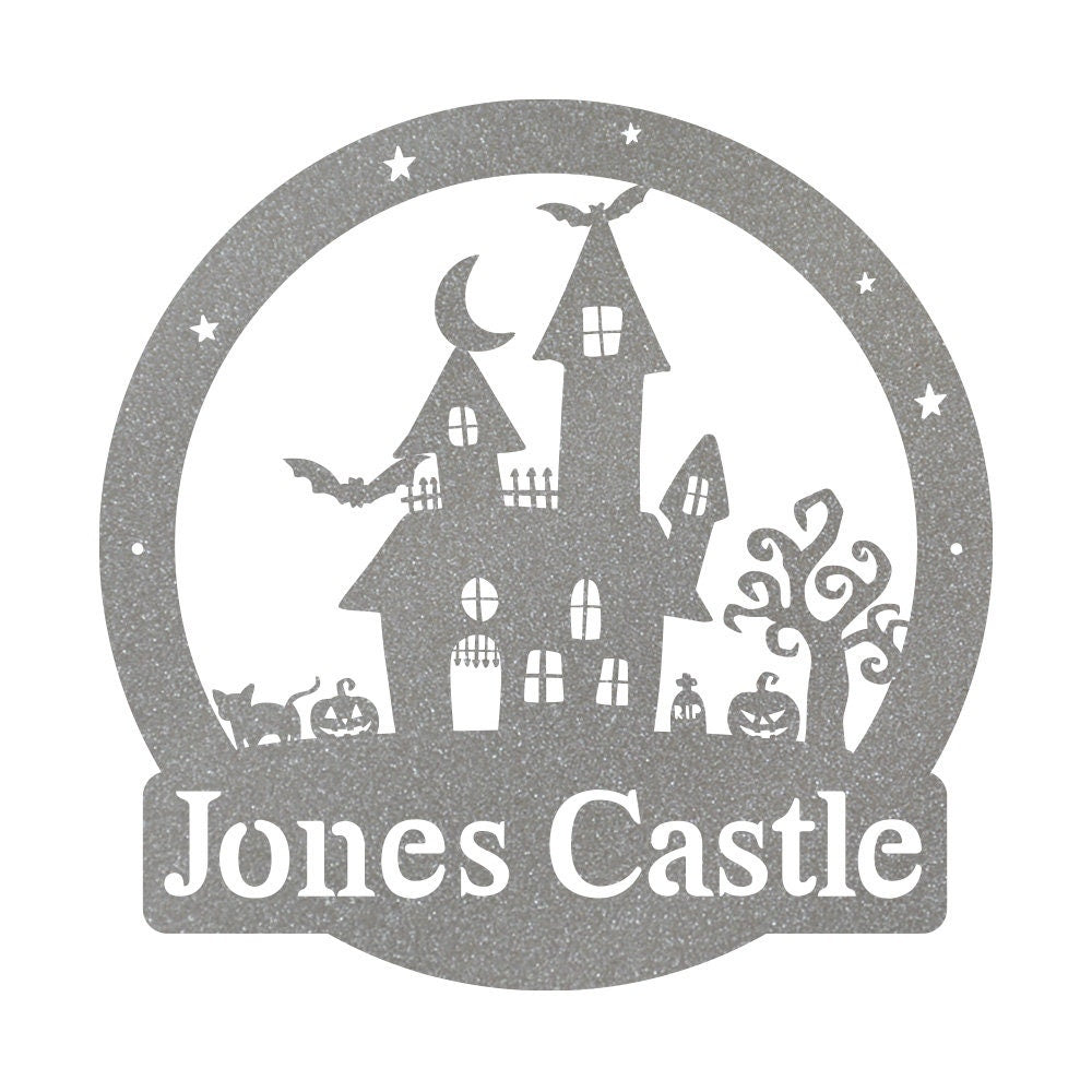 Personalized Halloween Haunted Castle Metal Sign, Spooky Monogram