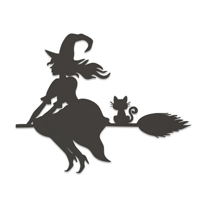 Witch on her Flying Broom, Metal Sign, Haunted House Sign, Scary Sign, Spooky Sign, Halloween Flying Witch