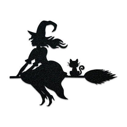 Witch on her Flying Broom, Metal Sign, Haunted House Sign, Scary Sign, Spooky Sign, Halloween Flying Witch
