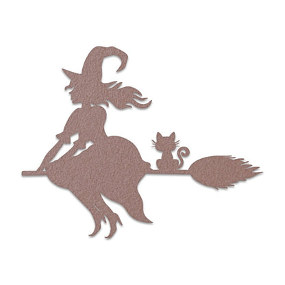 Witch on her Flying Broom, Metal Sign, Haunted House Sign, Scary Sign, Spooky Sign, Halloween Flying Witch