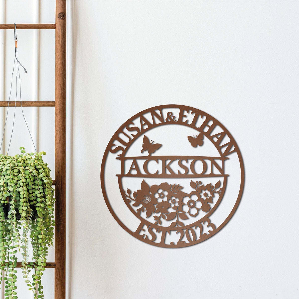 Personalized Family Name Metal Sign, Floral Wreath, Anniversary Gift