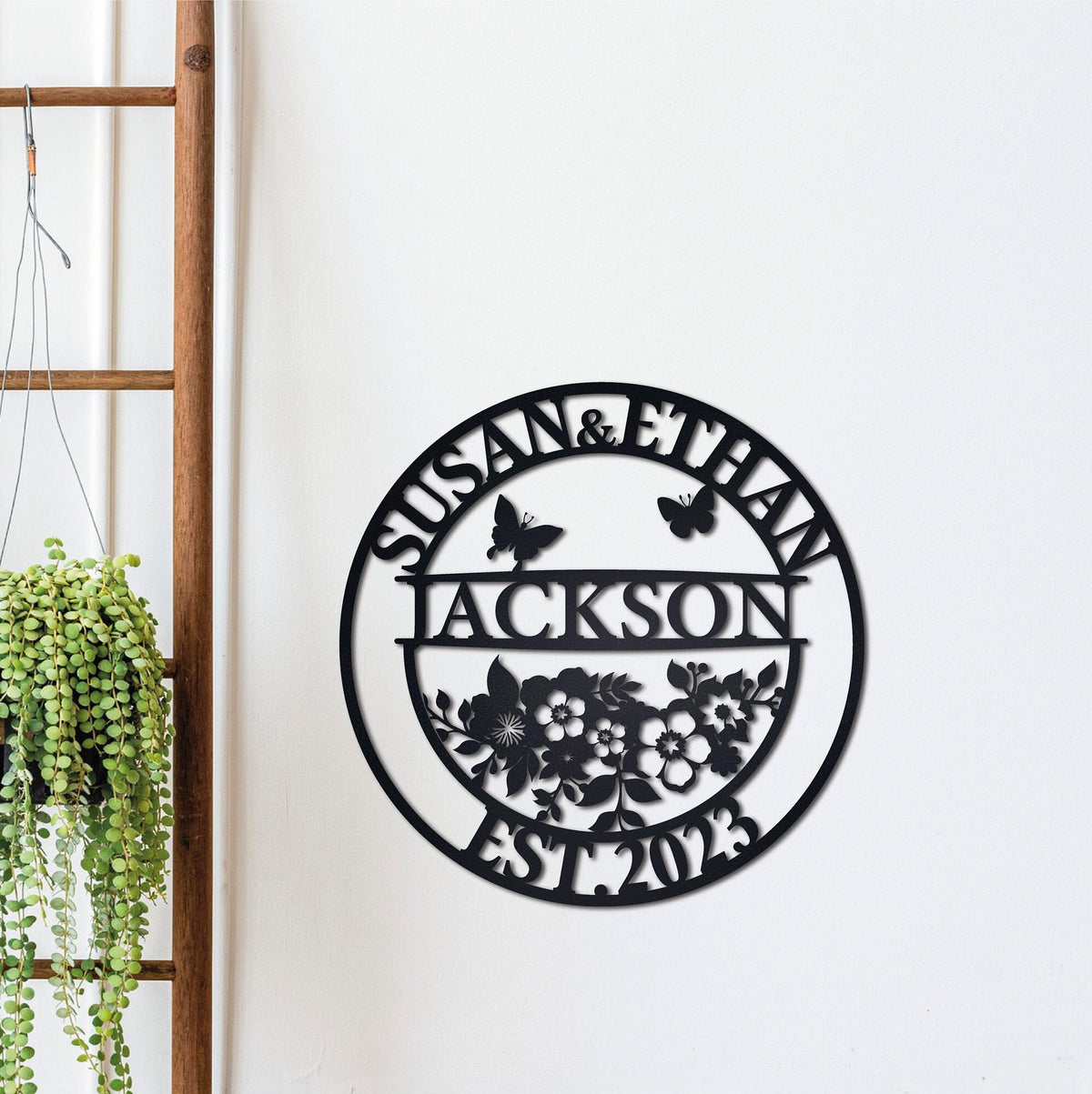 Personalized Family Name Metal Sign, Floral Wreath, Anniversary Gift