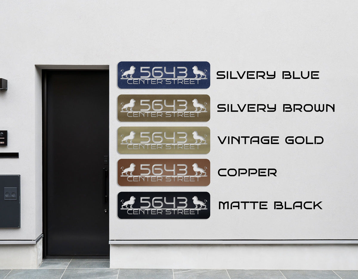 Custom Metal House Number Sign with Lion
