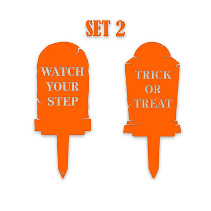 Halloween Grave Yard Stakes - Set of 2 - Headstones - Spooky Metal Yard Decor - Metal Fall Yard Art - Laser Cut Outdoor Metal Art