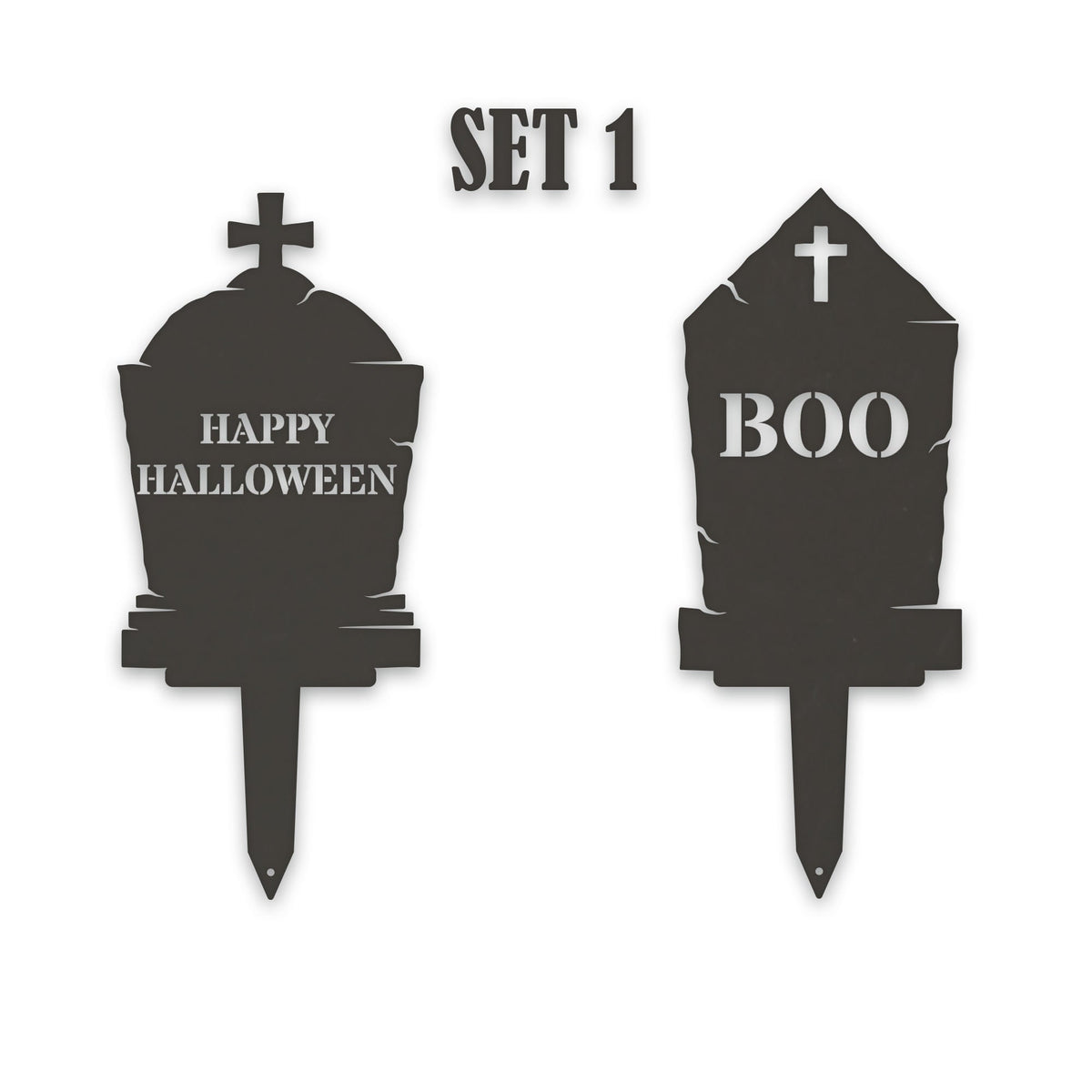Halloween Grave Yard Stakes - Set of 2 - Headstones - Spooky Metal Yard Decor - Metal Fall Yard Art - Laser Cut Outdoor Metal Art