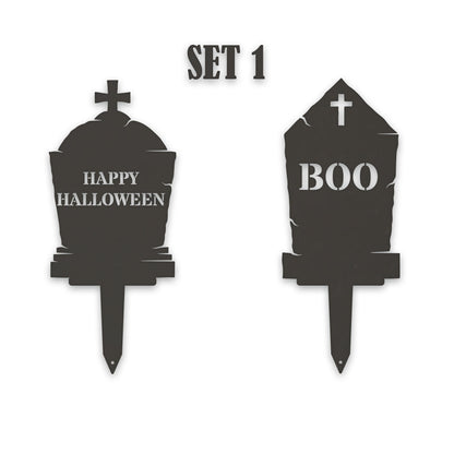Halloween Grave Yard Stakes - Set of 2 - Headstones - Spooky Metal Yard Decor - Metal Fall Yard Art - Laser Cut Outdoor Metal Art
