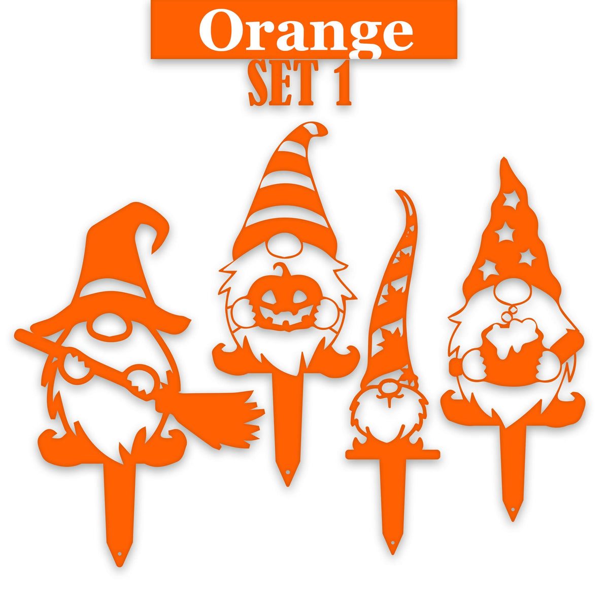 Gnome Fall Halloween Set of 4 Yard Stakes - 4 Gnomes Autumn Set - Metal Yard Art - Fantasy - Laser Cut Metal Yard Art