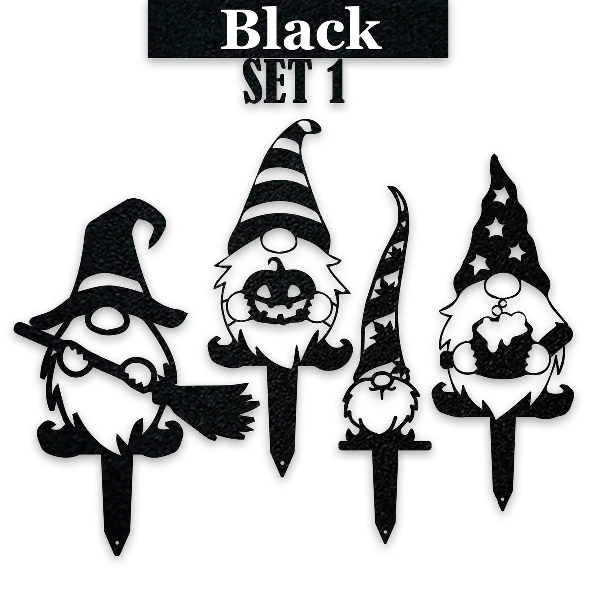 Gnome Fall Halloween Set of 4 Yard Stakes - 4 Gnomes Autumn Set - Metal Yard Art - Fantasy - Laser Cut Metal Yard Art