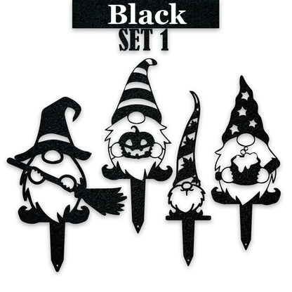 Gnome Fall Halloween Set of 4 Yard Stakes - 4 Gnomes Autumn Set - Metal Yard Art - Fantasy - Laser Cut Metal Yard Art