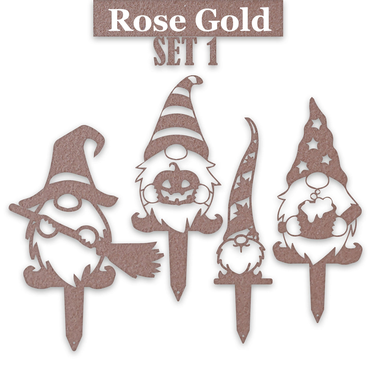 Gnome Fall Halloween Set of 4 Yard Stakes - 4 Gnomes Autumn Set - Metal Yard Art - Fantasy - Laser Cut Metal Yard Art