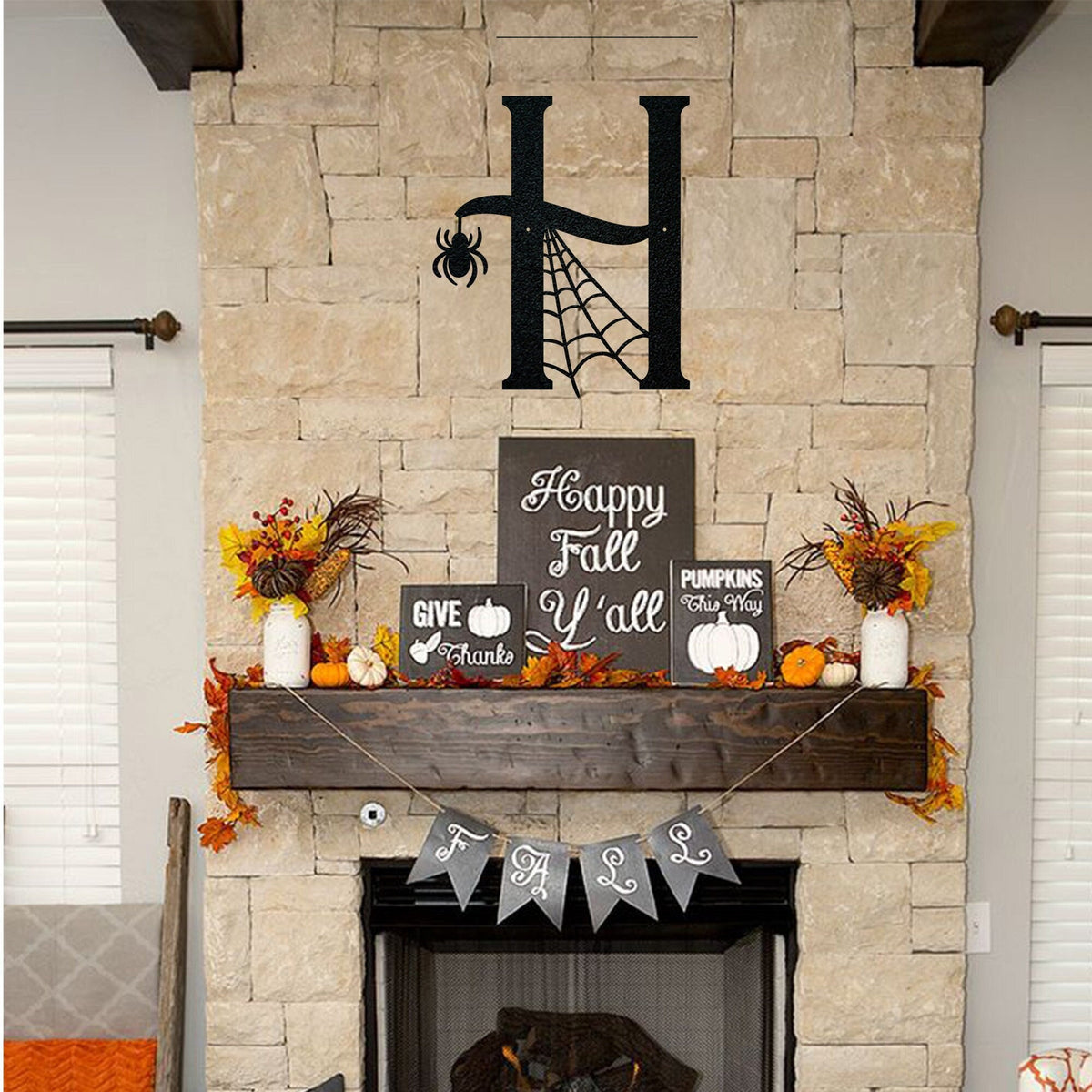 Halloween Alphabet Letters, Spooky Letter Monogram, Fall Letters with Spiders and Web, Autumn Home Decor, Name Letter