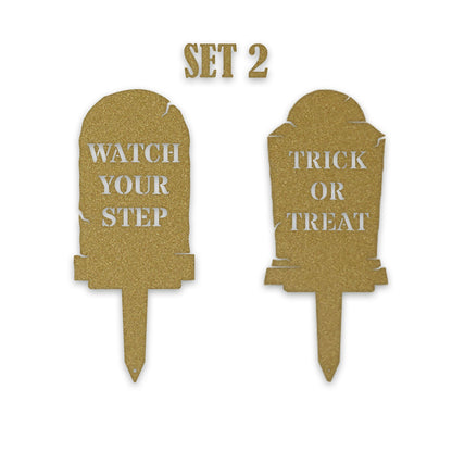 Halloween Grave Yard Stakes - Set of 2 - Headstones - Spooky Metal Yard Decor - Metal Fall Yard Art - Laser Cut Outdoor Metal Art