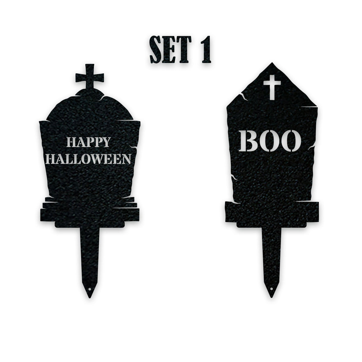 Halloween Grave Yard Stakes - Set of 2 - Headstones - Spooky Metal Yard Decor - Metal Fall Yard Art - Laser Cut Outdoor Metal Art