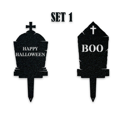 Halloween Grave Yard Stakes - Set of 2 - Headstones - Spooky Metal Yard Decor - Metal Fall Yard Art - Laser Cut Outdoor Metal Art