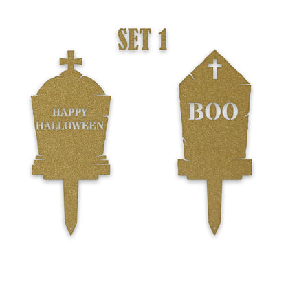 Halloween Grave Yard Stakes - Set of 2 - Headstones - Spooky Metal Yard Decor - Metal Fall Yard Art - Laser Cut Outdoor Metal Art