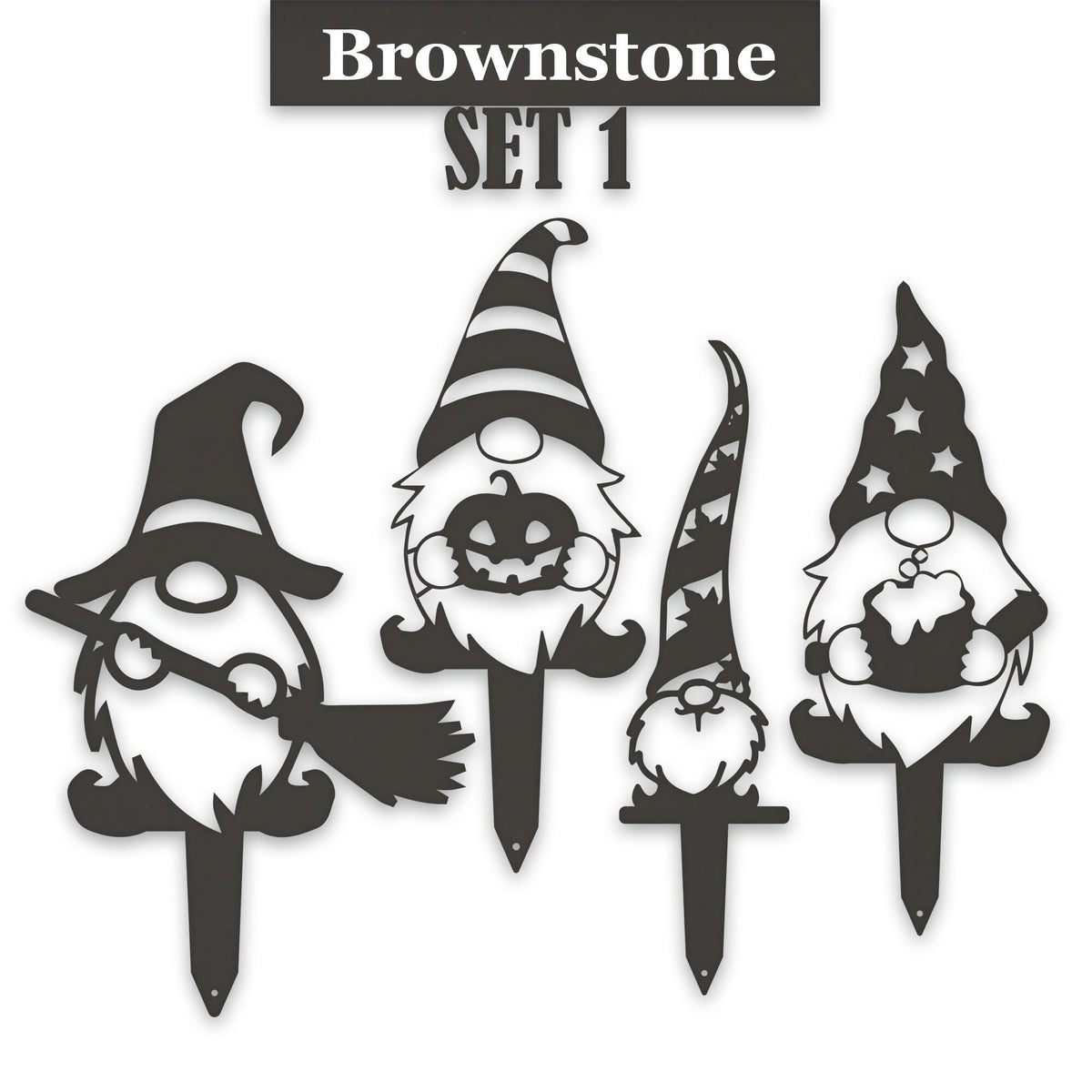 Gnome Fall Halloween Set of 4 Yard Stakes - 4 Gnomes Autumn Set - Metal Yard Art - Fantasy - Laser Cut Metal Yard Art