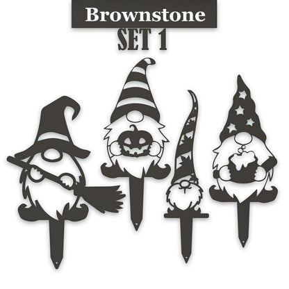 Gnome Fall Halloween Set of 4 Yard Stakes - 4 Gnomes Autumn Set - Metal Yard Art - Fantasy - Laser Cut Metal Yard Art