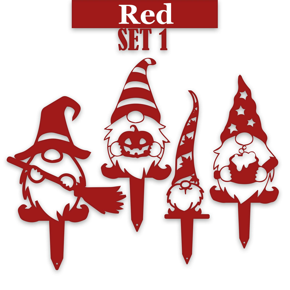 Gnome Fall Halloween Set of 4 Yard Stakes - 4 Gnomes Autumn Set - Metal Yard Art - Fantasy - Laser Cut Metal Yard Art