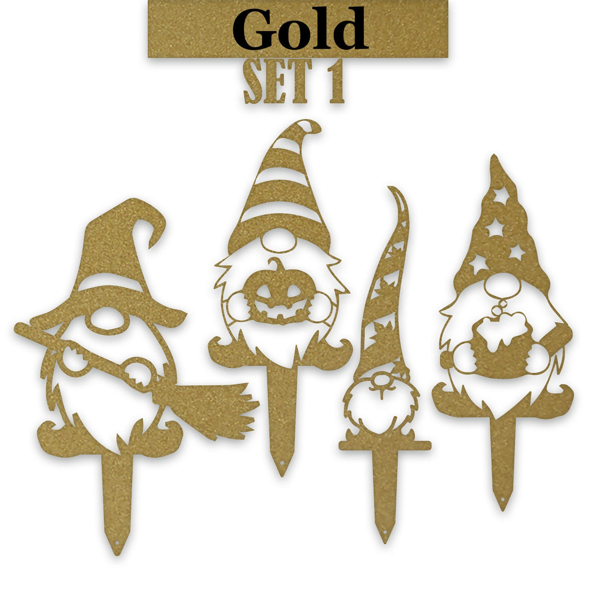 Gnome Fall Halloween Set of 4 Yard Stakes - 4 Gnomes Autumn Set - Metal Yard Art - Fantasy - Laser Cut Metal Yard Art