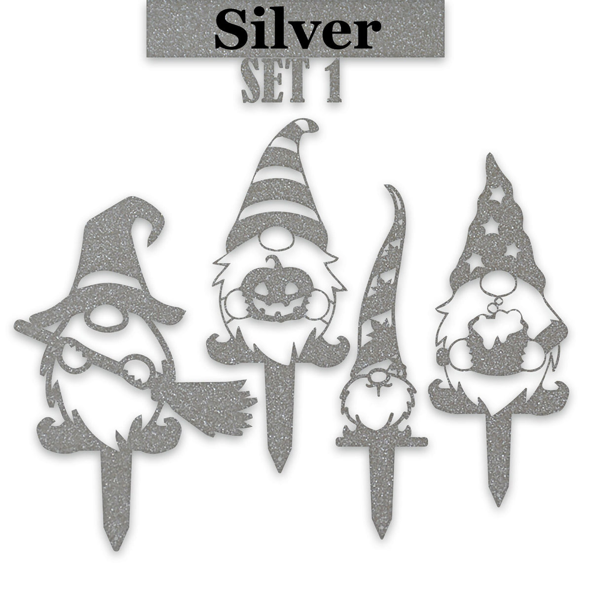 Gnome Fall Halloween Set of 4 Yard Stakes - 4 Gnomes Autumn Set - Metal Yard Art - Fantasy - Laser Cut Metal Yard Art