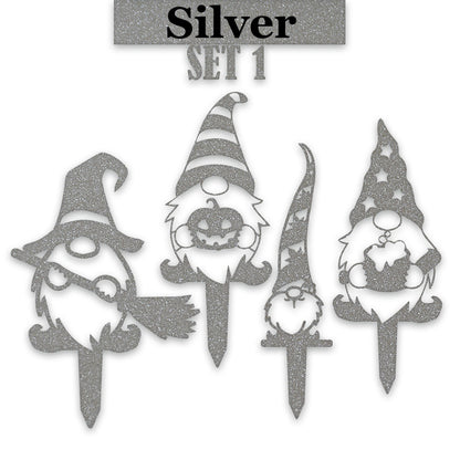 Gnome Fall Halloween Set of 4 Yard Stakes - 4 Gnomes Autumn Set - Metal Yard Art - Fantasy - Laser Cut Metal Yard Art