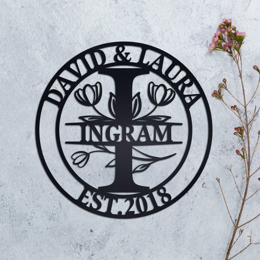 Personalized Family Name Metal Sign, Tulip Decor, Anniversary Gift