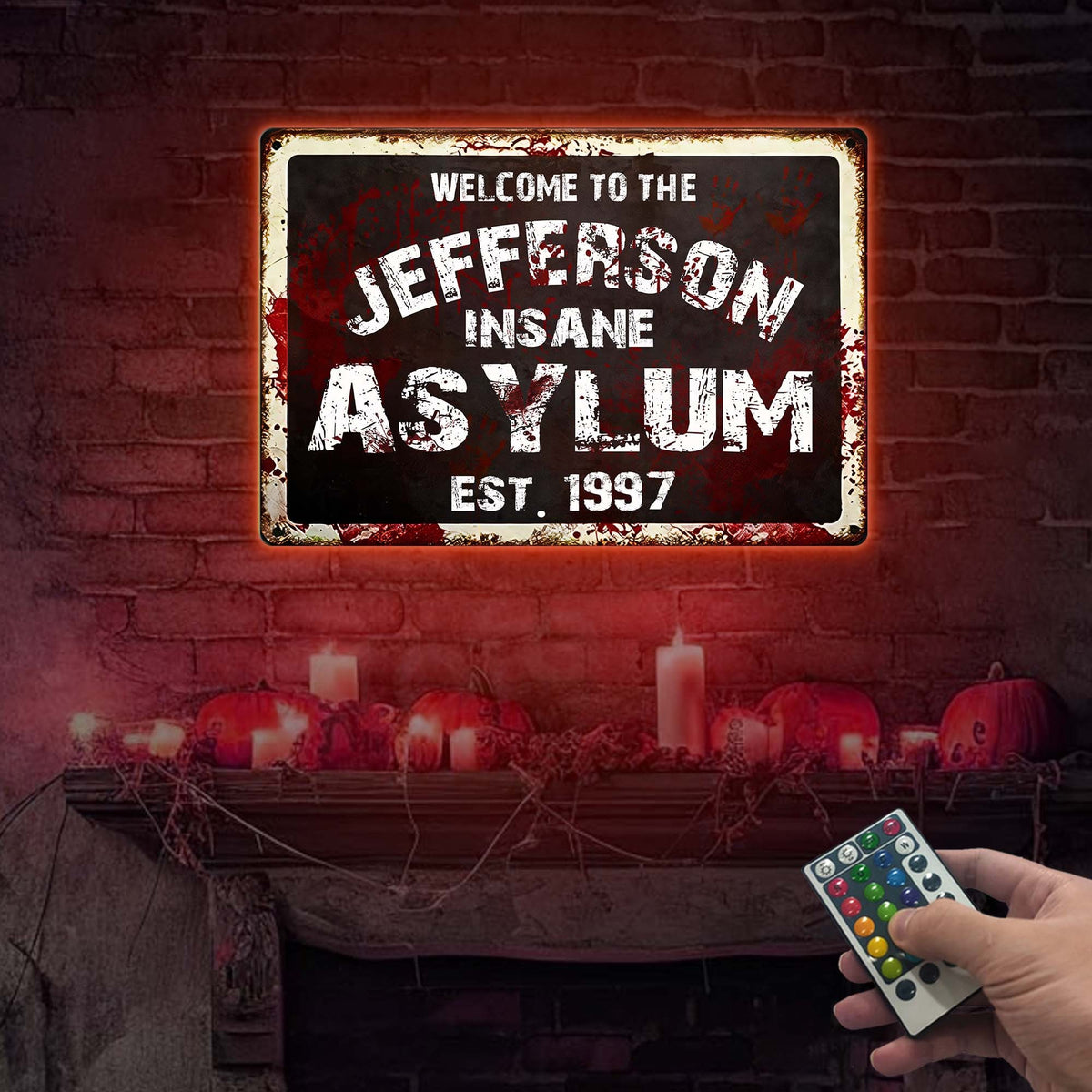 Custom Insane Asylum Metal Sign with LED, Halloween Decor