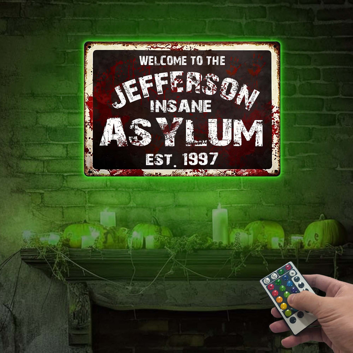 Custom Insane Asylum Metal Sign with LED, Halloween Decor