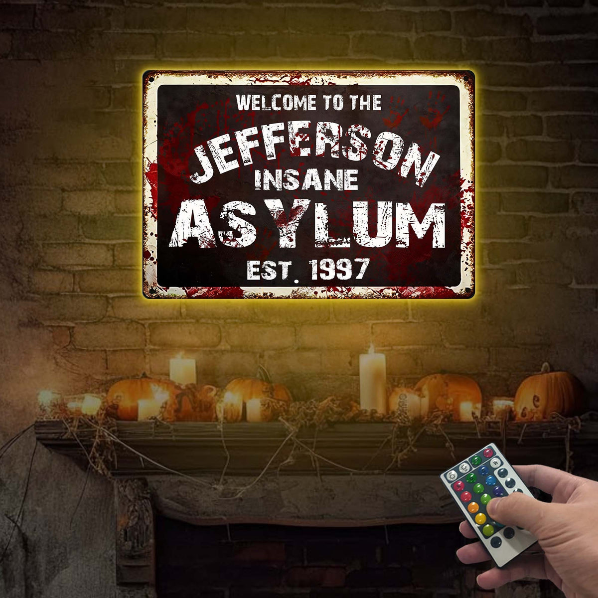 Custom Insane Asylum Metal Sign with LED, Halloween Decor
