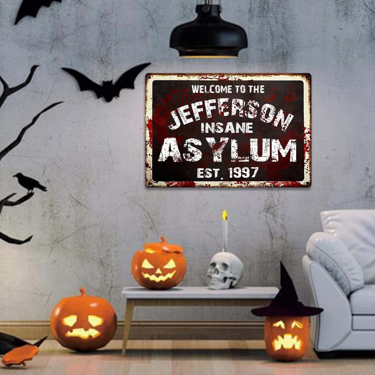 Custom Insane Asylum Metal Sign with LED, Halloween Decor