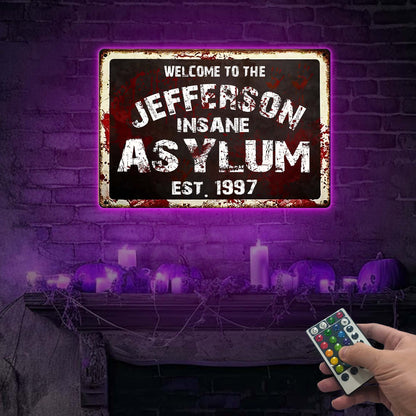 Custom Insane Asylum Metal Sign with LED, Halloween Decor