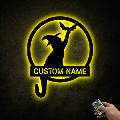 Custom Witch Cat Metal Sign with LED Light, Halloween Decor