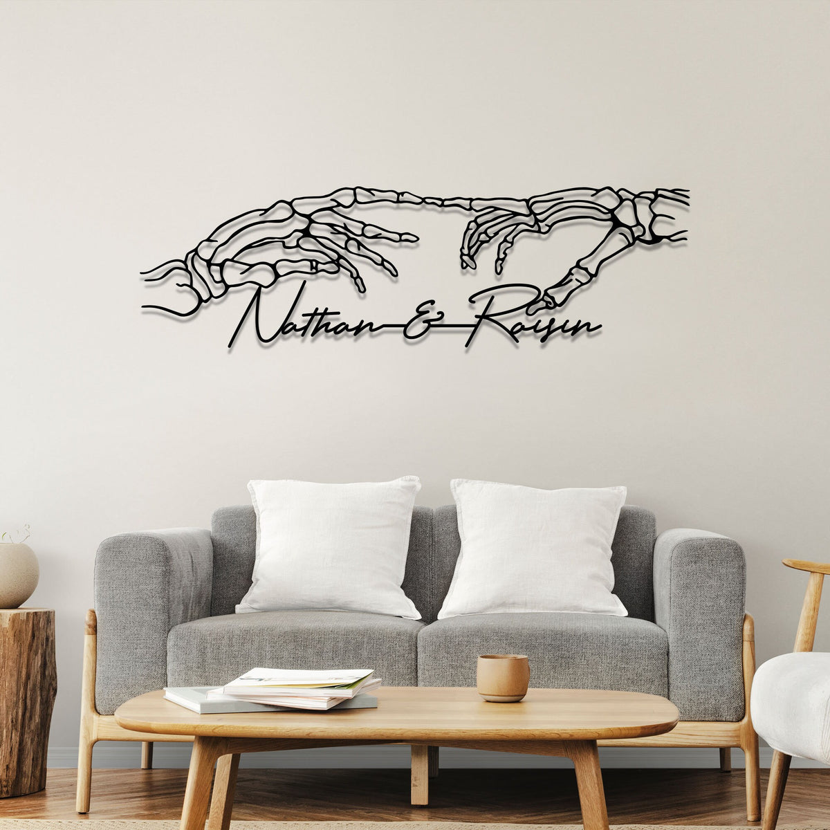 Custom Skeleton Hands Metal Wall Art with LED, Skull Wedding Decor