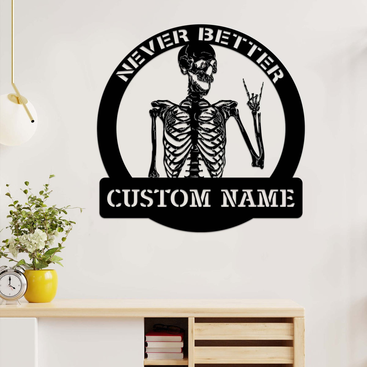 Custom Name Skeleton Metal Sign with LED Light, Spooky Halloween Decor