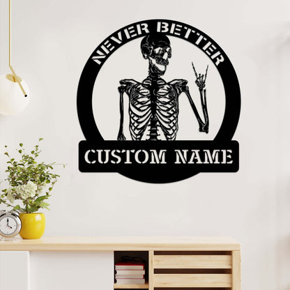 Custom Name Skeleton Metal Sign with LED Light, Spooky Halloween Decor