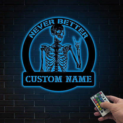 Custom Name Skeleton Metal Sign with LED Light, Spooky Halloween Decor