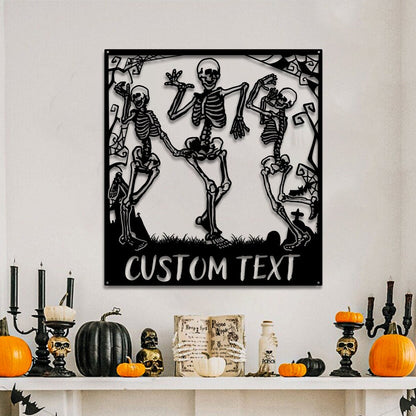 Dancing Skeleton Metal Wall Art with LED Light, Halloween Decor