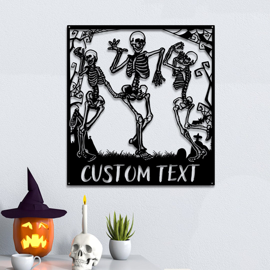 Dancing Skeleton Metal Wall Art with LED Light, Halloween Decor