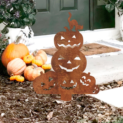 Rustic Metal Halloween Cat & Pumpkin Garden Stake