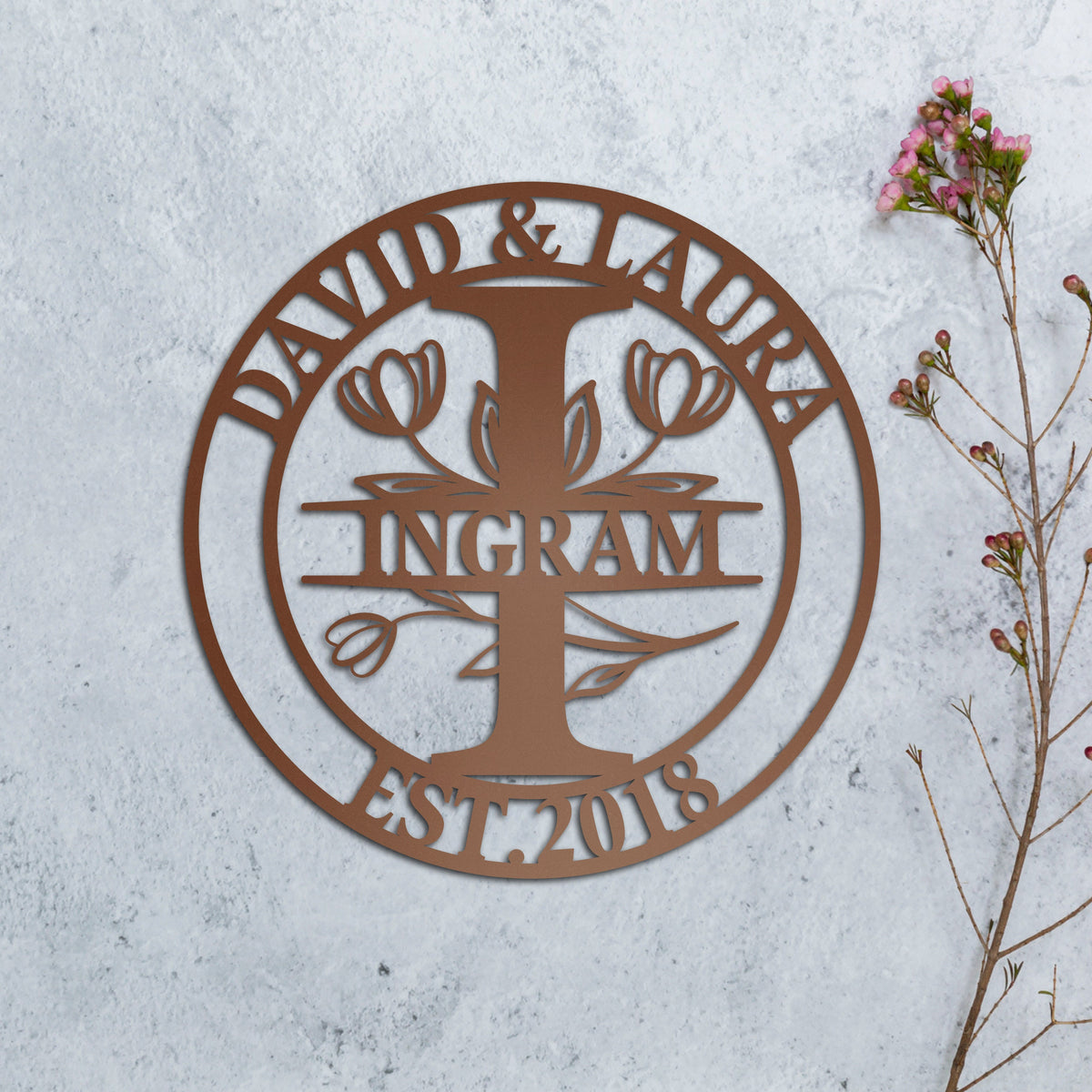 Personalized Family Name Metal Sign, Tulip Decor, Anniversary Gift
