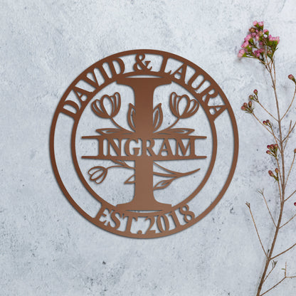 Personalized Family Name Metal Sign, Tulip Decor, Anniversary Gift