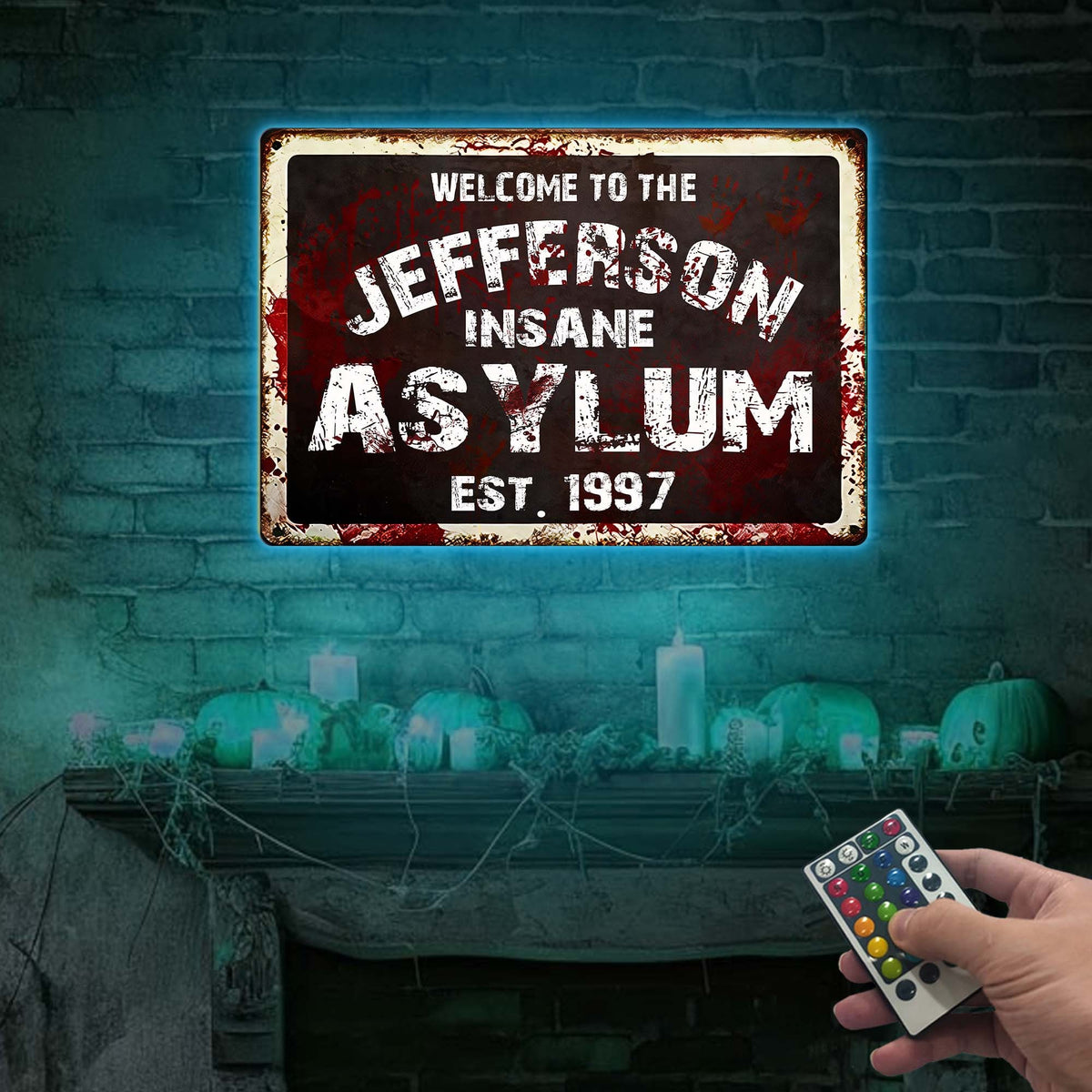 Custom Insane Asylum Metal Sign with LED, Halloween Decor