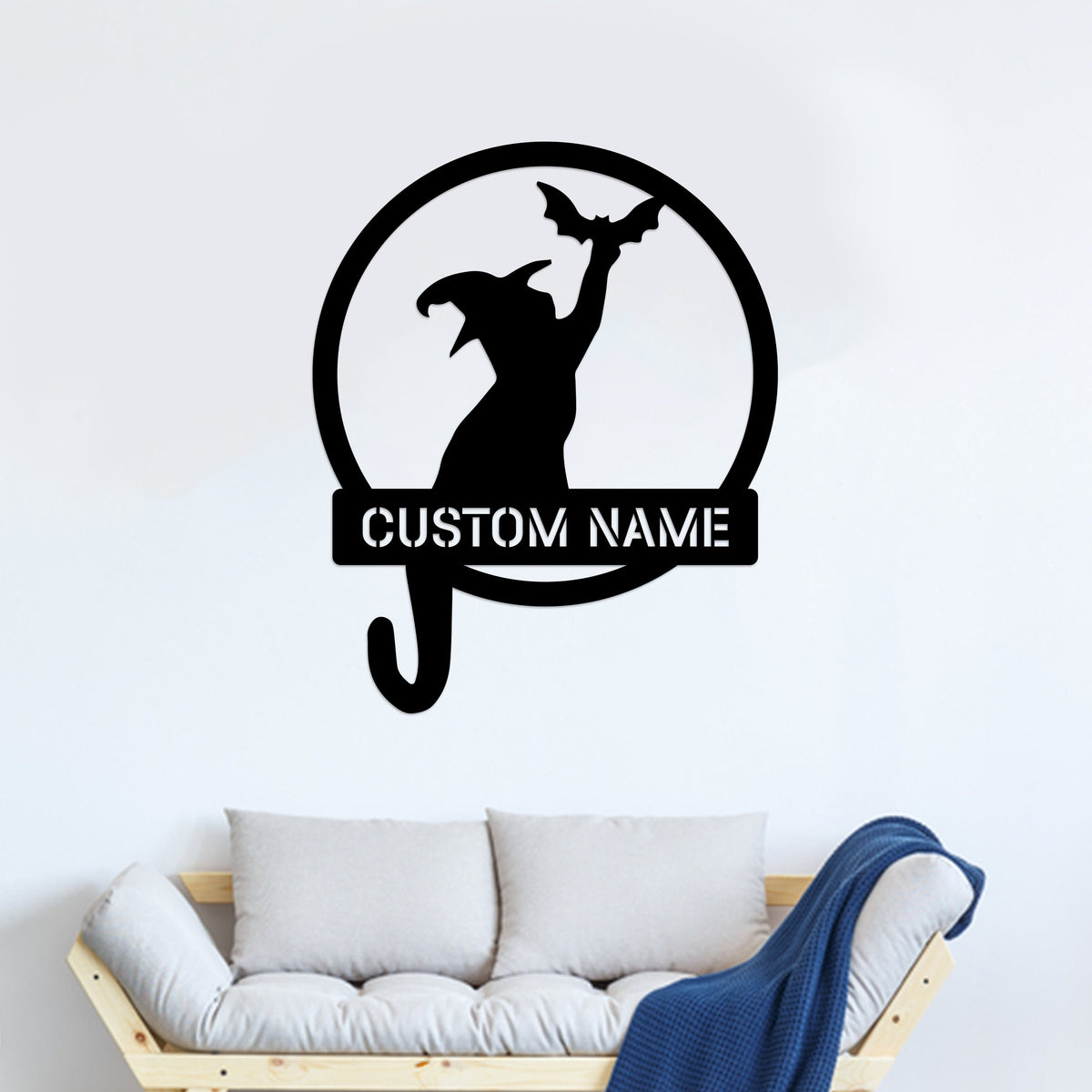 Custom Witch Cat Metal Sign with LED Light, Halloween Decor