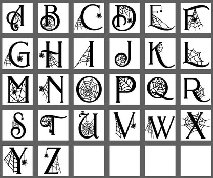 Halloween Alphabet Letters, Spooky Letter Monogram, Fall Letters with Spiders and Web, Autumn Home Decor, Name Letter