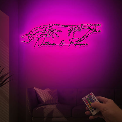 Custom Skeleton Hands Metal Wall Art with LED, Skull Wedding Decor