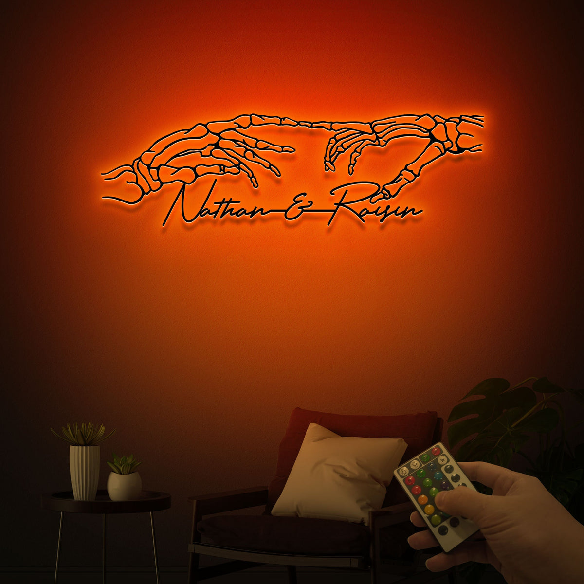 Custom Skeleton Hands Metal Wall Art with LED, Skull Wedding Decor